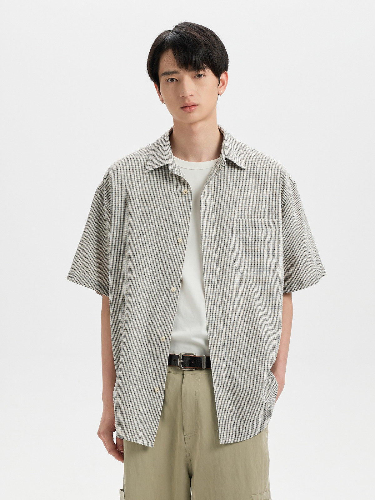 BUTTBILL SS26 Plaid Seersucker Lyocell-Linen Short-Sleeve Pocketed Overshirt