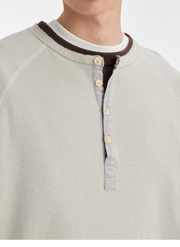 BUTTBILL SS26 Unisex Washed Hemp Waffle Knit Long-Sleeve Henley049