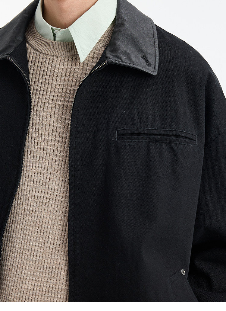 BUTTBILL SS26 Unisex Enzyme-Washed Canvas Work Jacket with Suede Collar046