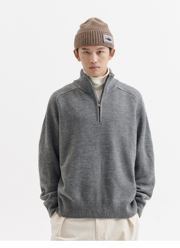 BUTTBILL Relaxed 9% Lambswool Half-Zip High-Neck Knit Sweater083
