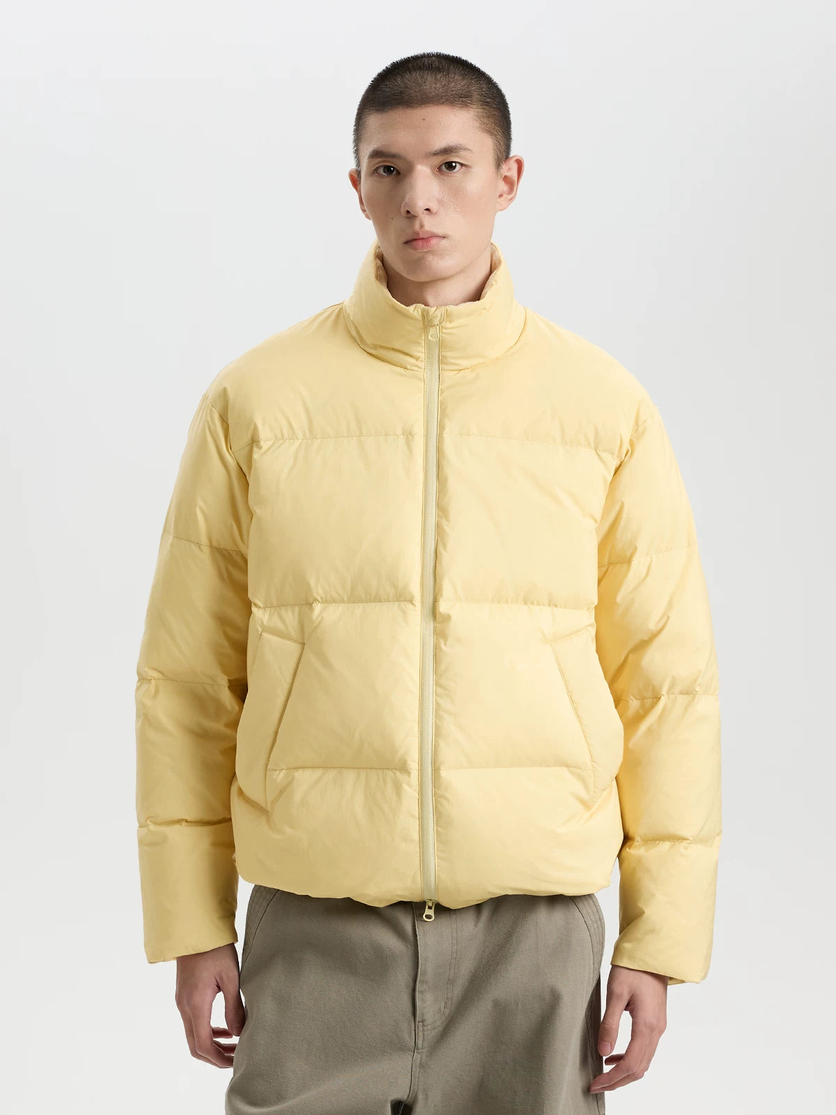 BUTTBILL 90% White Duck Down Puffer Jacket – Water-Repellent Relaxed Fit Stand Collar Winter Coat with Fleece Lining#136