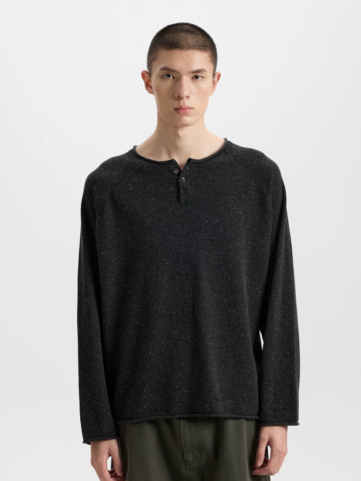 BUTTBILL 17.5-Micron 100% Merino Wool Henley Knit Sweater – Relaxed Fit Lightweight Long Sleeve Pullover#120