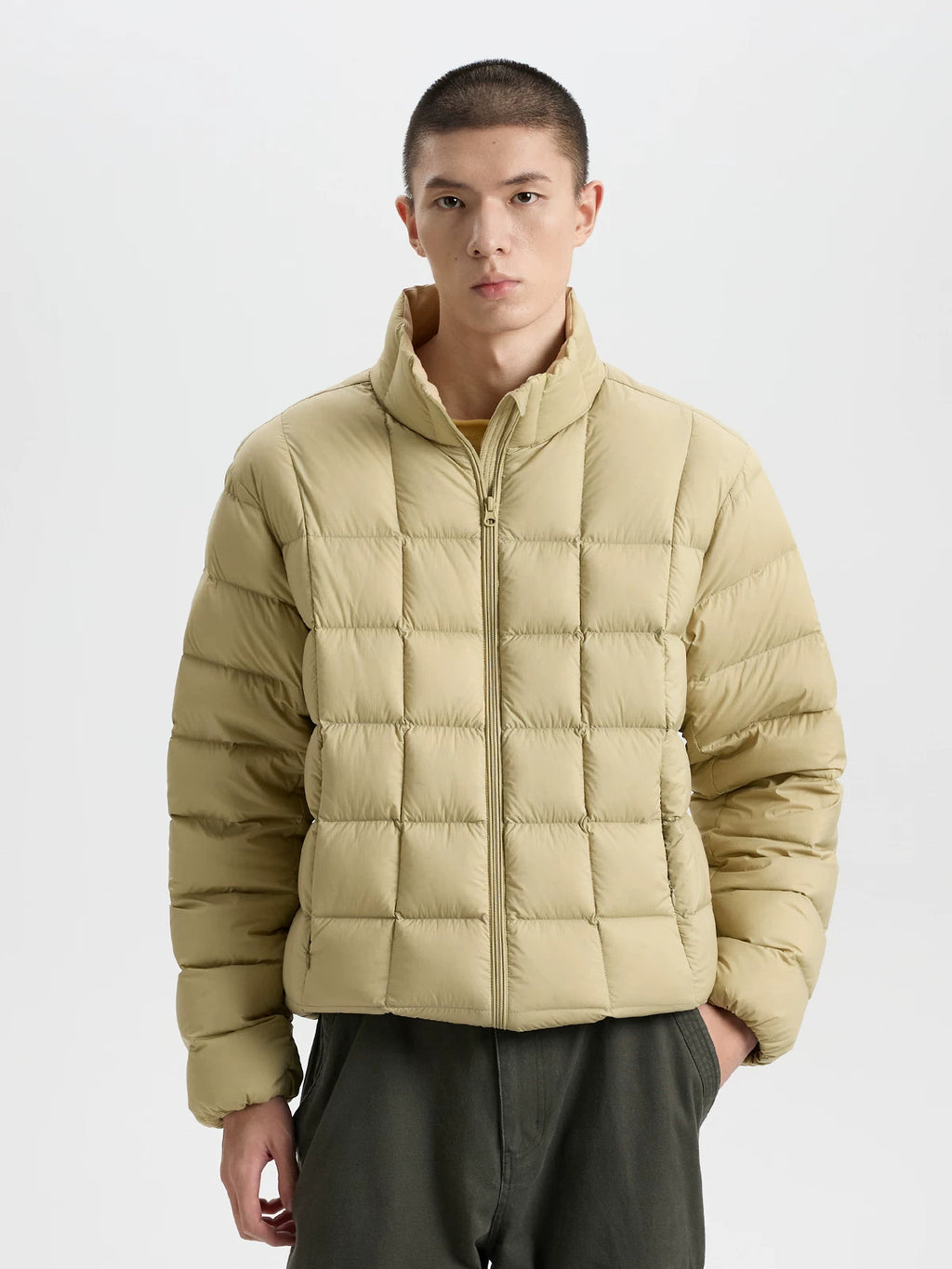 BUTTBILL 90% White Duck Down Quilted Puffer Jacket – Water-Repellent Lightweight Relaxed Fit Stand Collar Winter Coat#121