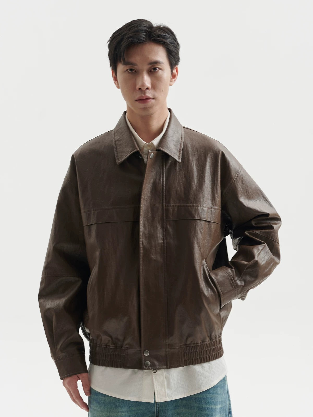 BUTTBILL Unisex Distressed Paper-Touch Faux Leather Jacket108