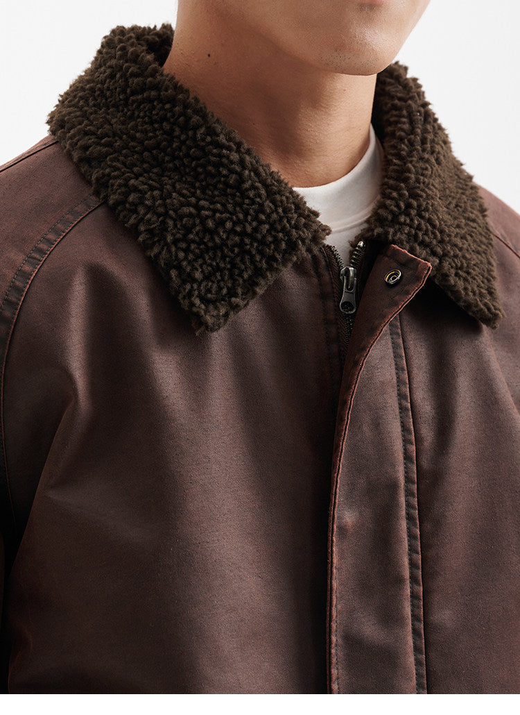 BUTTBILL FW25 Men's Enzyme-Washed 3M™ Thinsulate™ Faux Shearling Collar Jacket070