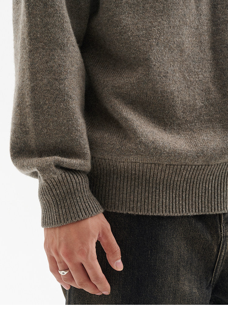 BUTTBILL Unisex 33% Lambswool Drop-Shoulder Half-Zip High-Neck Sweater075