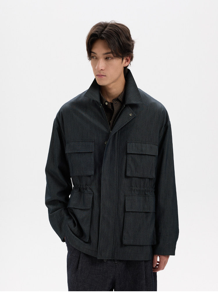 BUTTBILL Unisex Slub Cotton Utility Safari Jacket with Adjustable Drawstring026