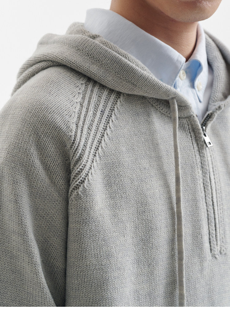 BUTTBILL Men's Minimalist Half-Placket Knit Hoodie111