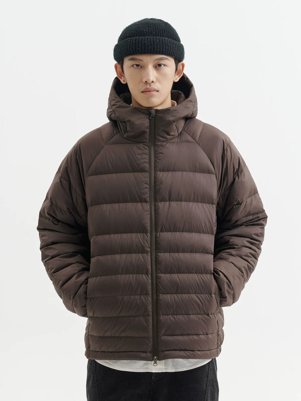 BUTTBILL FW25 Men's Lightweight 90% White Duck Down Hooded Channel Jacket061