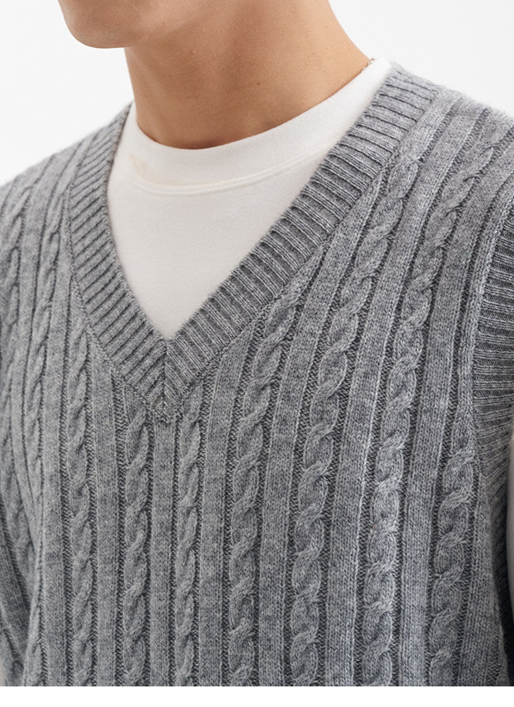 BUTTBILL Relaxed Cable-Knit V-Neck Lambswool-Blend Sweater Vest073