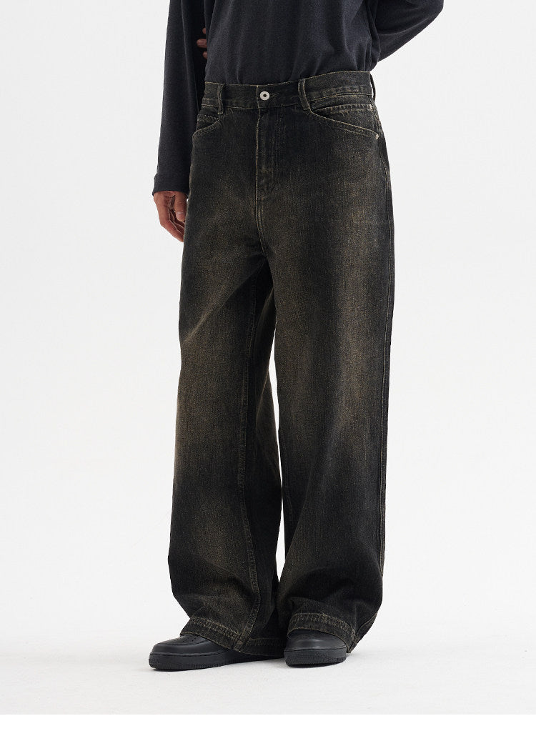 BUTTBILL Unisex Vintage Washed Raw Denim Relaxed Jeans077