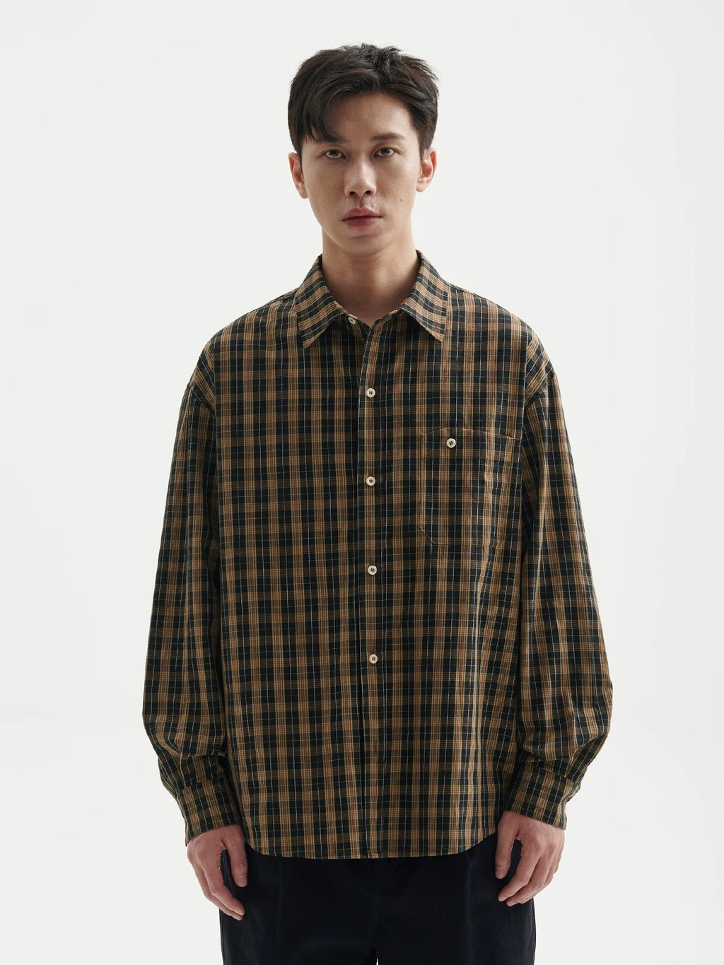 BUTTBILL Unisex Vintage Plaid Relaxed Long-Sleeve Overshirt098