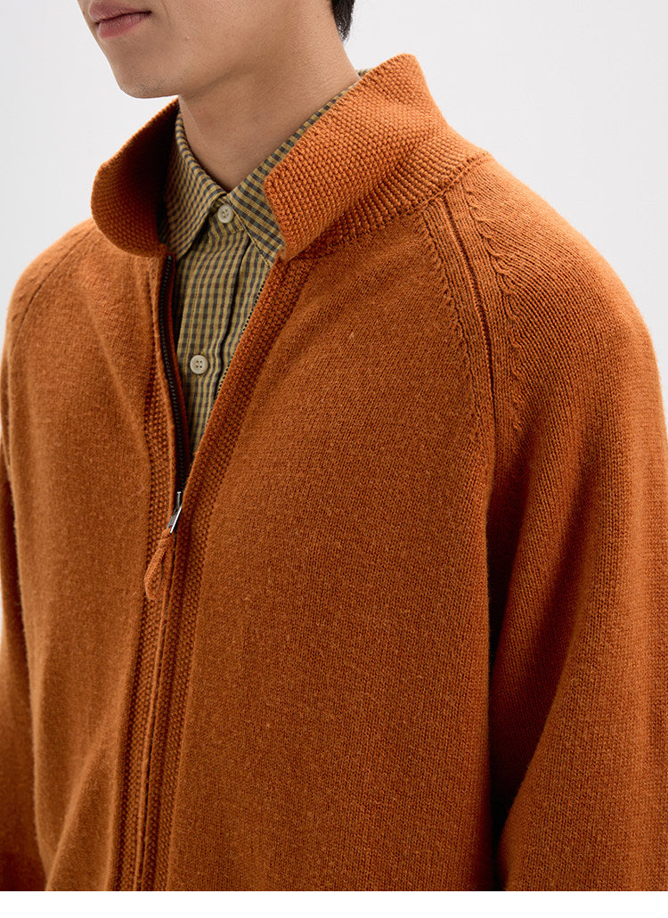BUTTBILL Vintage Wool-Blend Raglan Collared Two-Way Zip Cardigan042