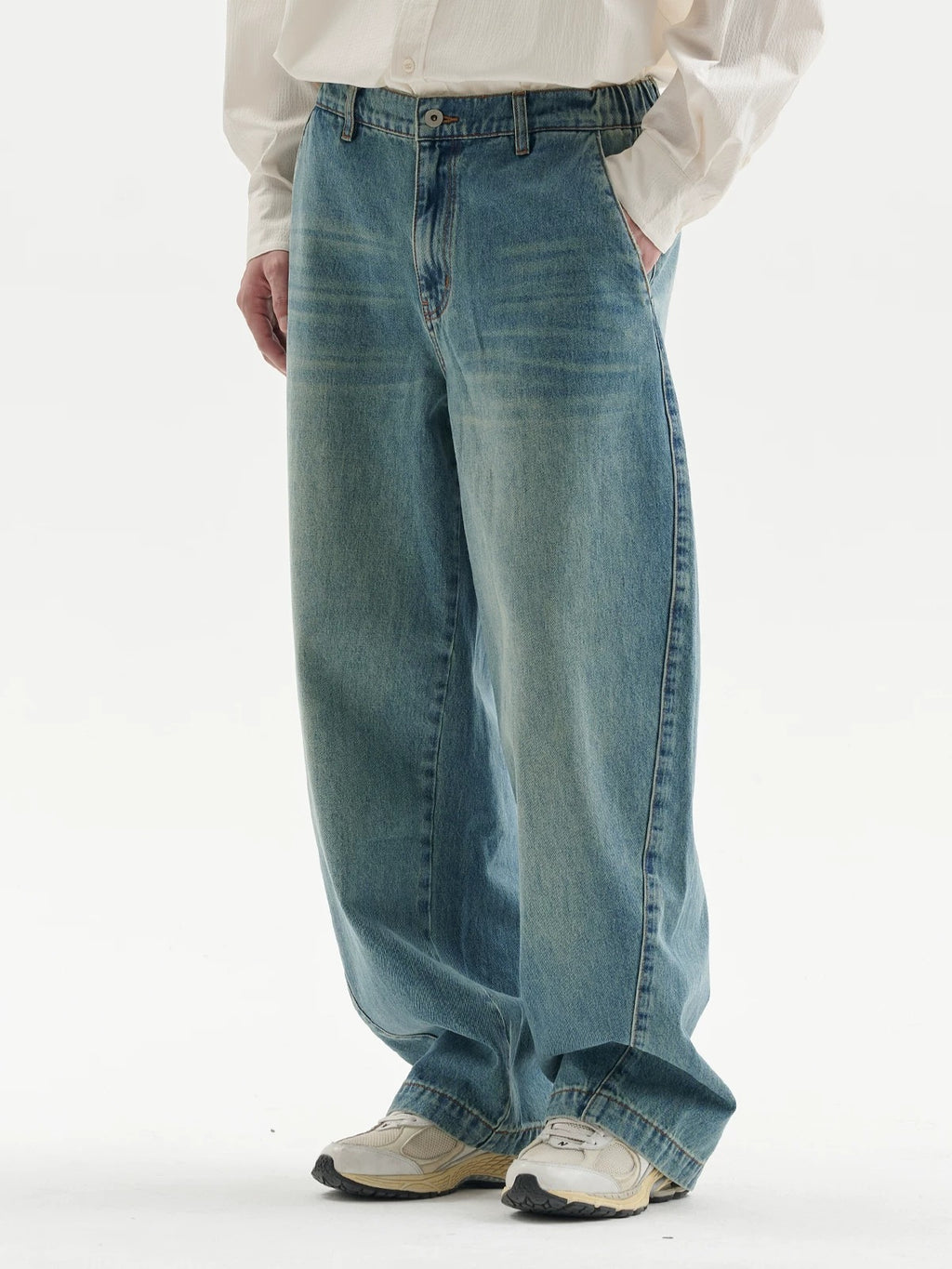 BUTTBILL Unisex Vintage Whiskered Washed Denim Relaxed Jeans106