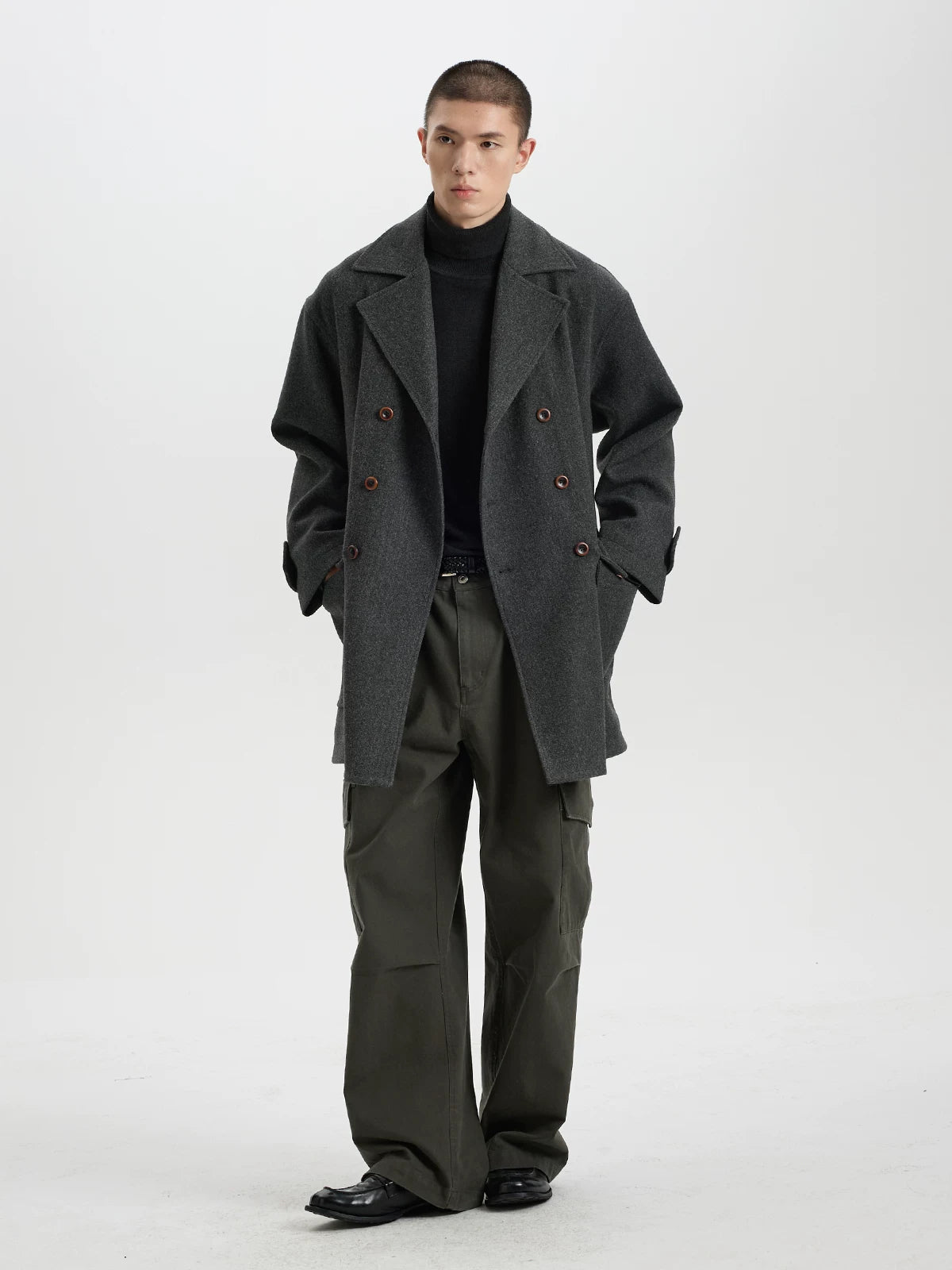 BUTTBILL Vintage Wool-Blend Double-Breasted Coat – Relaxed Fit Insulated Mid-Length Lapel Winter Jacket#135
