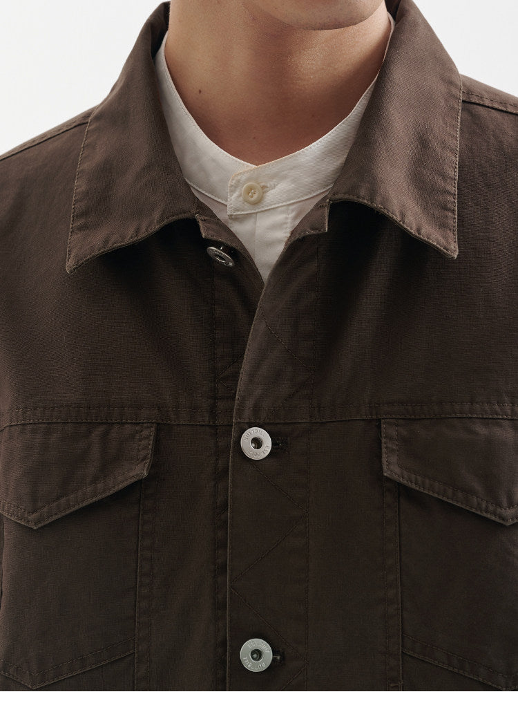 BUTTBILL Unisex Vintage Washed Collared Relaxed Jacket096