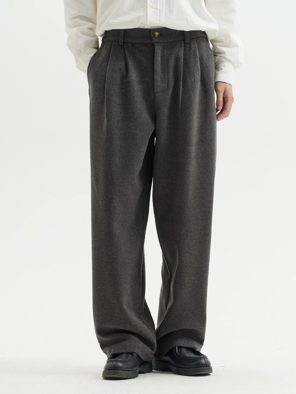 BUTTBILL FW25 Unisex Heavyweight Woolen Relaxed-Silhouette Trousers064