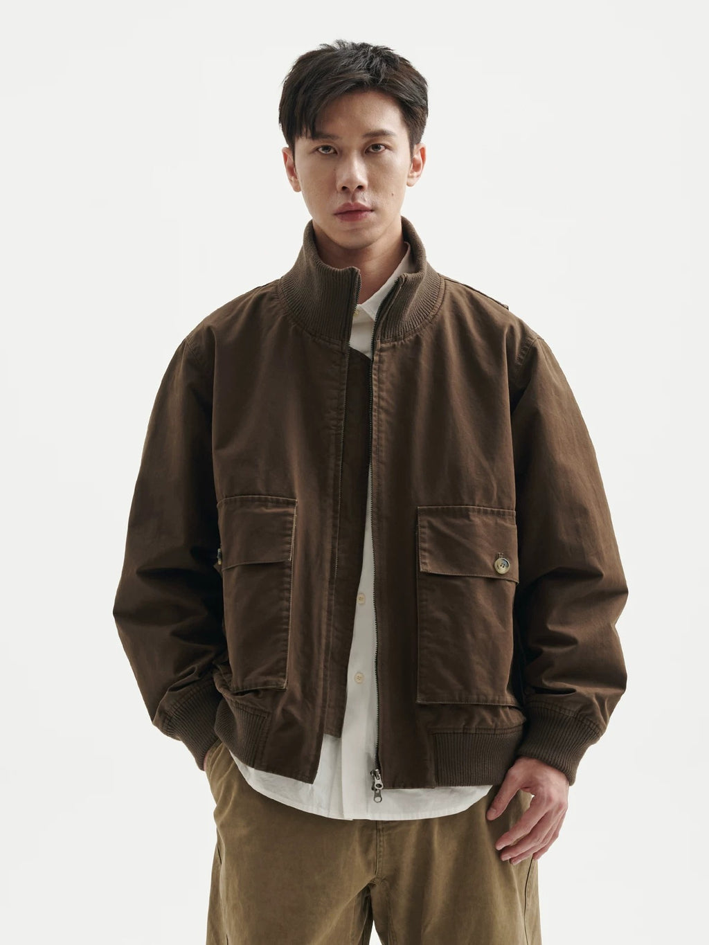 BUTTBILL Unisex Heavyweight Enzyme-Washed Stand Collar Utility Jacket094