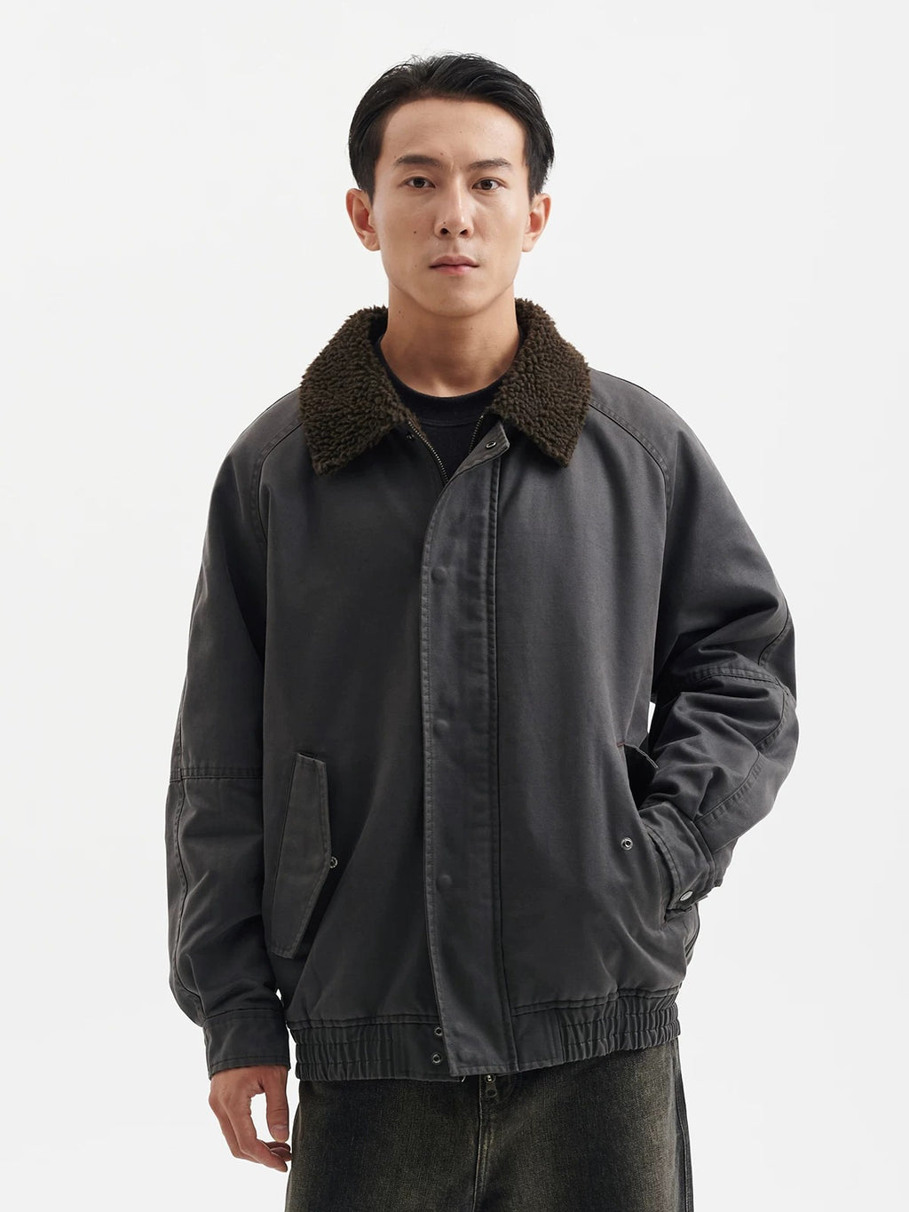 BUTTBILL FW25 Men's Enzyme-Washed 3M™ Thinsulate™ Faux Shearling Collar Jacket070