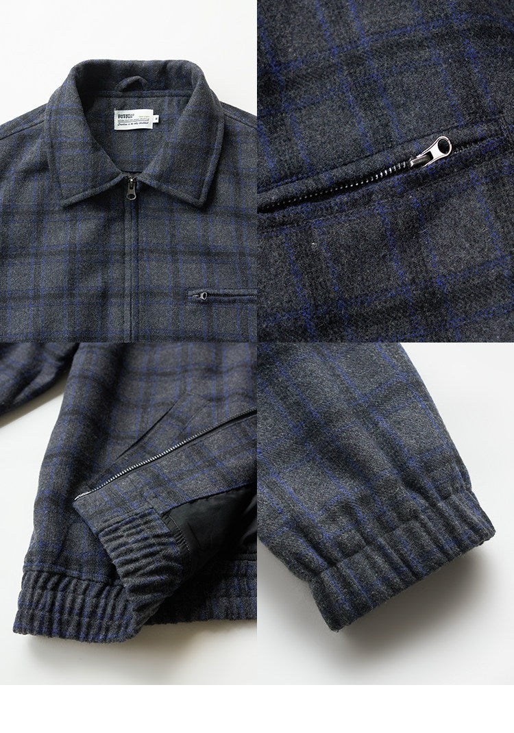 BUTTBILL Vintage Wool Relaxed Harrington Jacket with Classic Collar040
