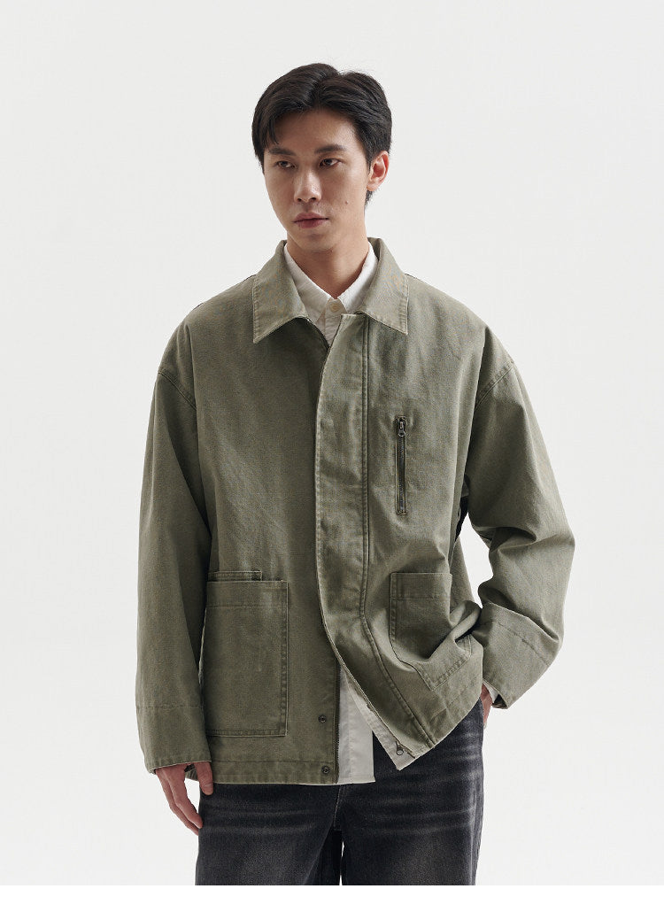 BUTTBILL Men's Faded Heavyweight Cotton Canvas Pocket Jacket107