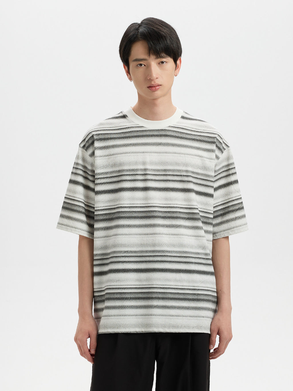 BUTTBILL Poly-Cotton Ombre Striped Drop-Shoulder T-Shirt