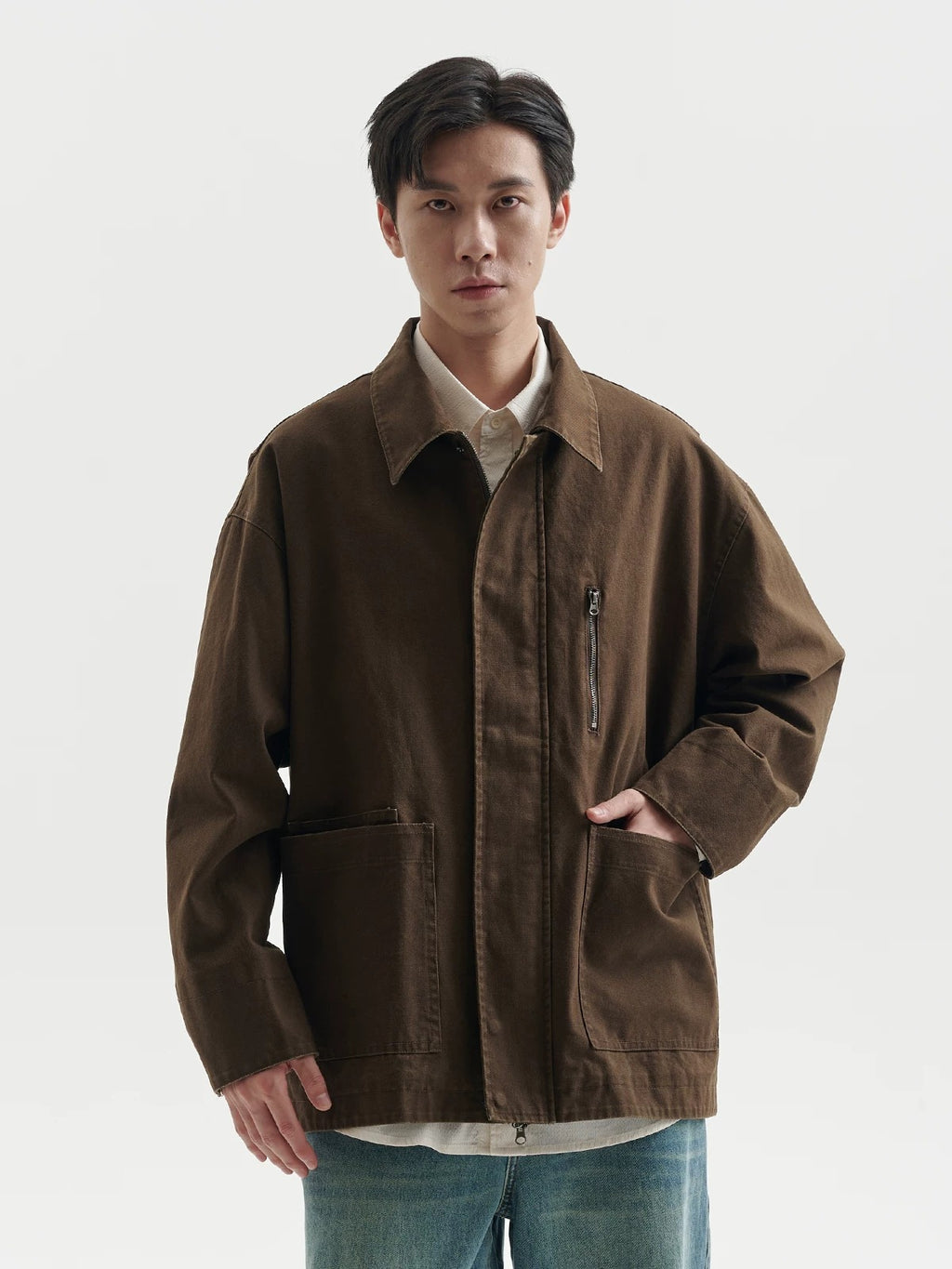 BUTTBILL Men's Faded Heavyweight Cotton Canvas Pocket Jacket107