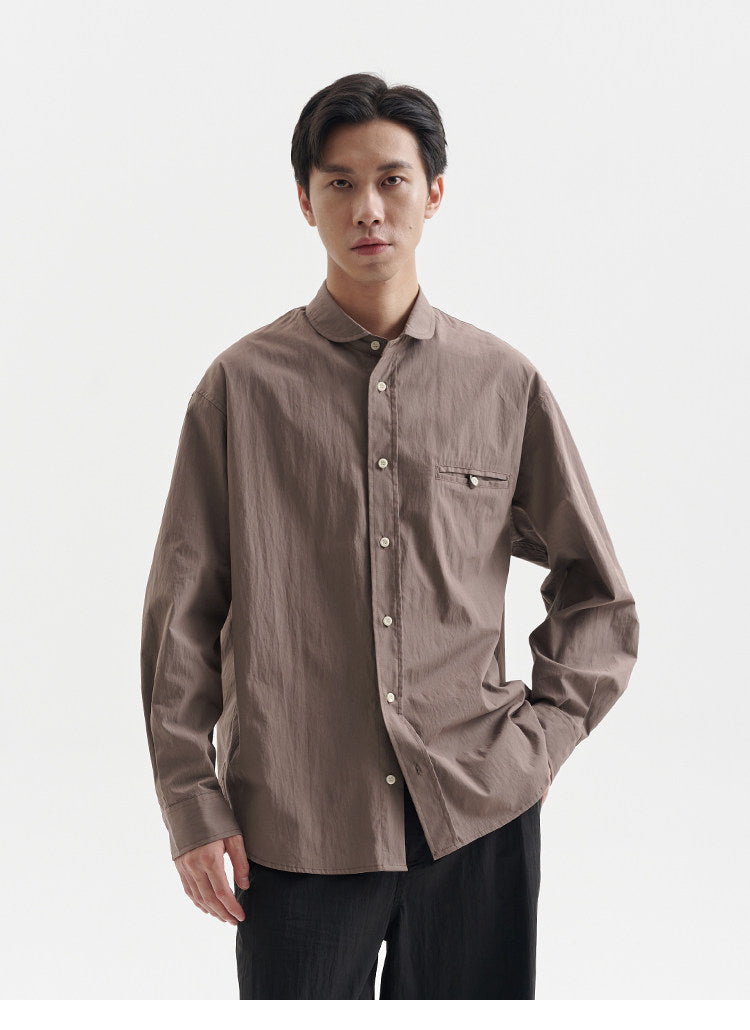 BUTTBILL Minimalist Cotton-Nylon Shawl Collar Long-Sleeve Overshirt116
