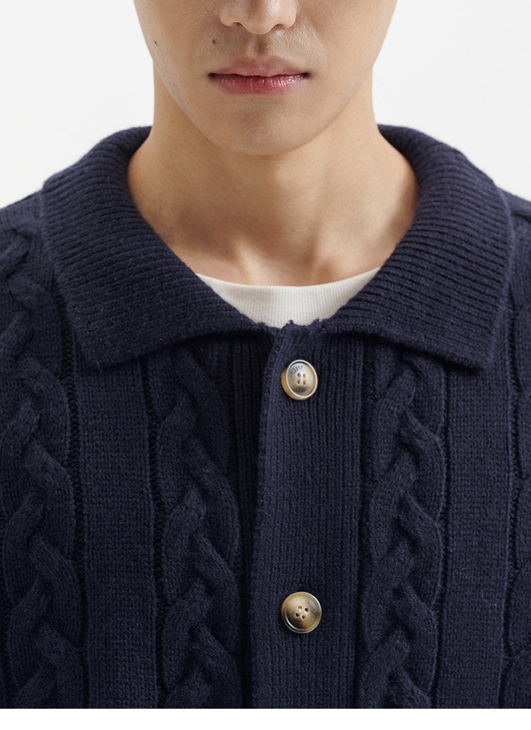 BUTTBILL FW25 Relaxed Cable-Knit Lambswool Embroidered Cardigan058