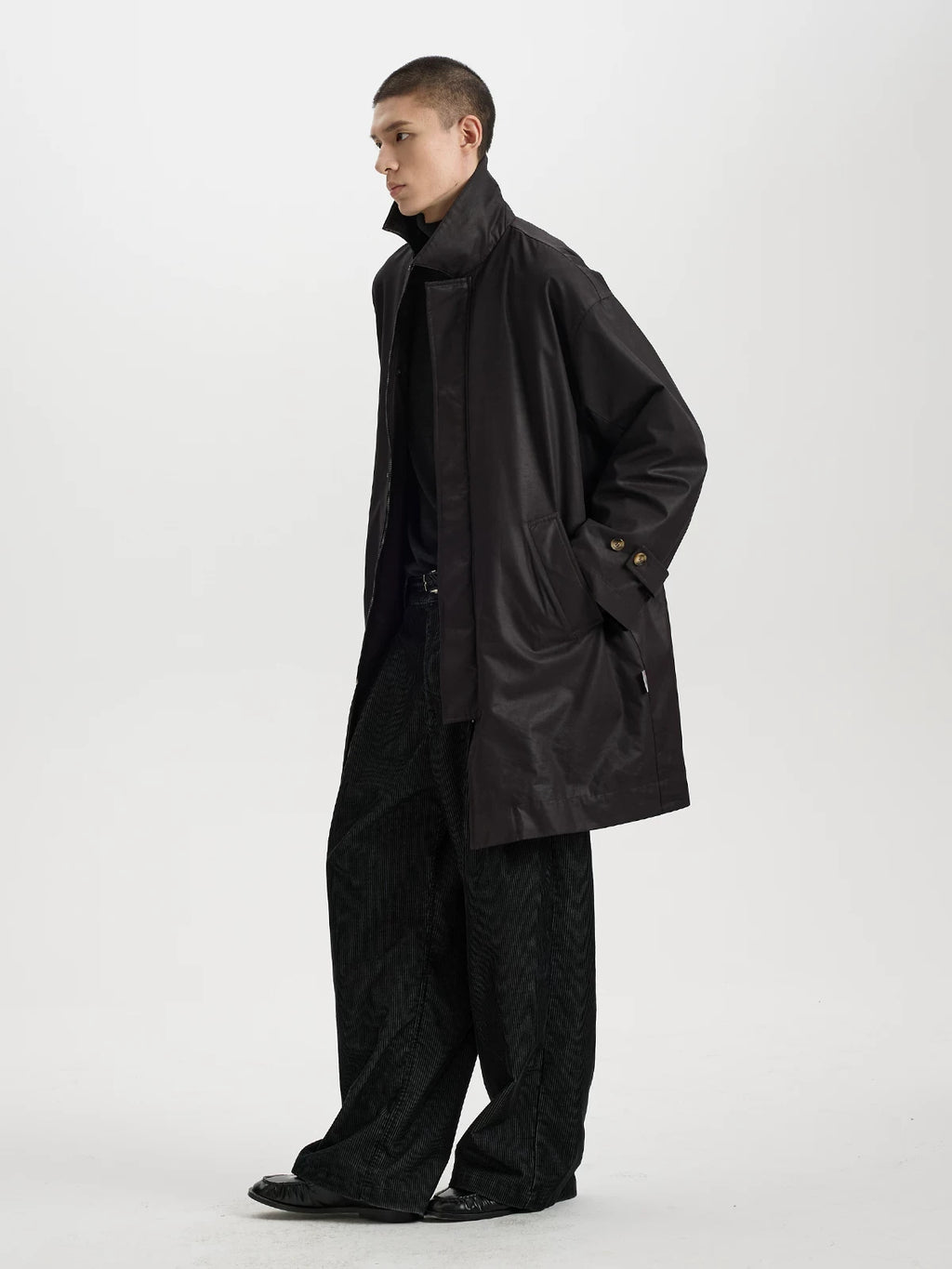 BUTTBILL Vintage Enzyme-Washed Long Coat – Relaxed Fit 3M Insulated Jacket with Double-Zip Closure#126