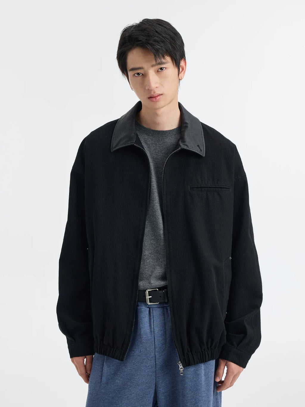 BUTTBILL SS26 Unisex Enzyme-Washed Canvas Work Jacket with Suede Collar046