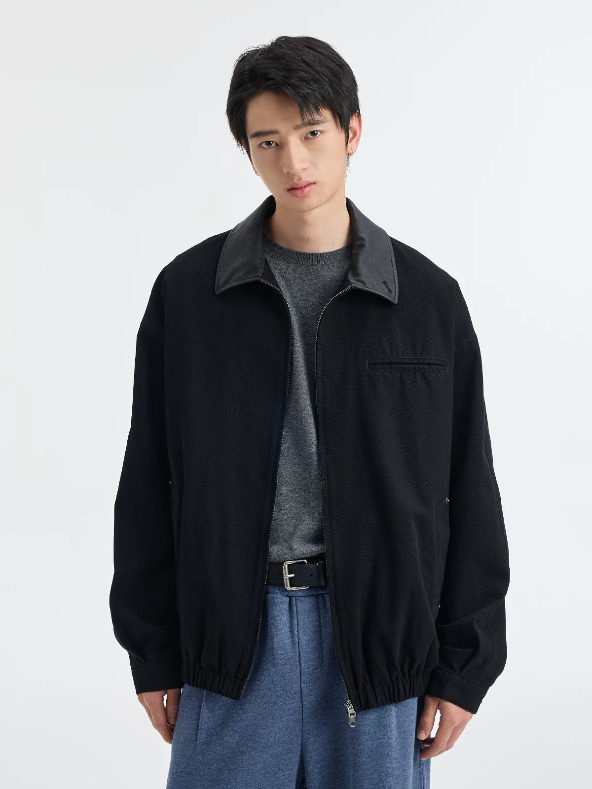 BUTTBILL SS26 Unisex Enzyme-Washed Canvas Work Jacket with Suede Collar046