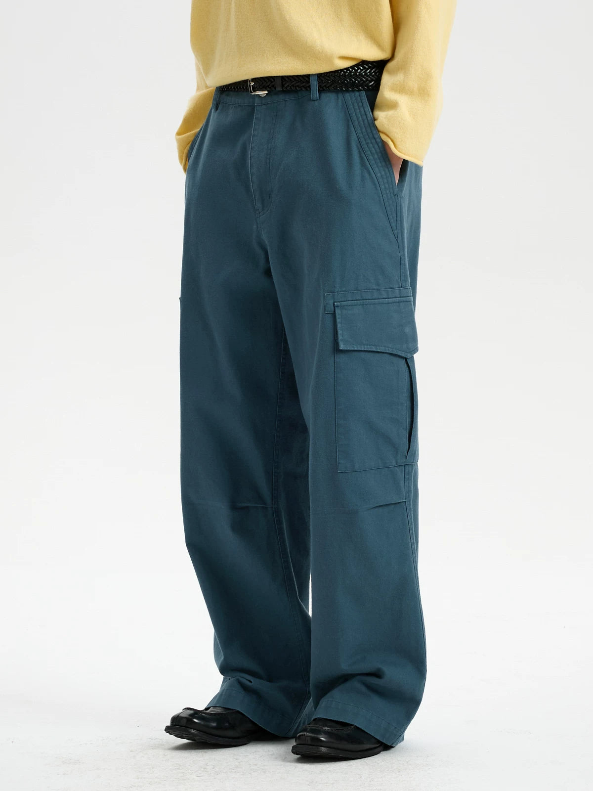 BUTTBILL Vintage Enzyme-Washed Cotton Cargo Pants – Relaxed Straight-Leg Multi-Pocket Workwear Trousers#124