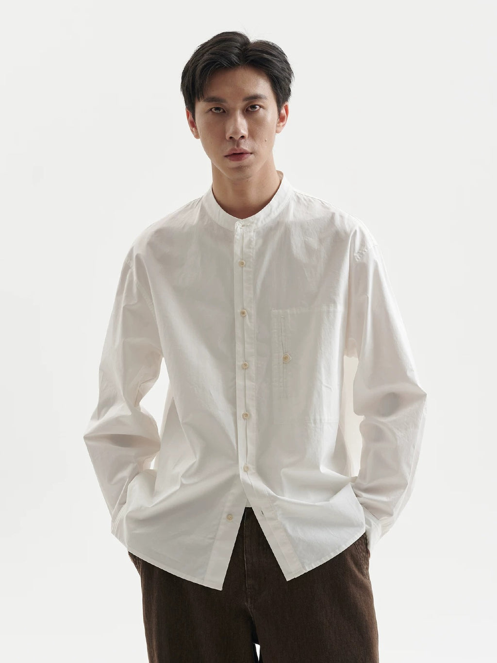 BUTTBILL Unisex Band Collar Relaxed Long-Sleeve Overshirt103