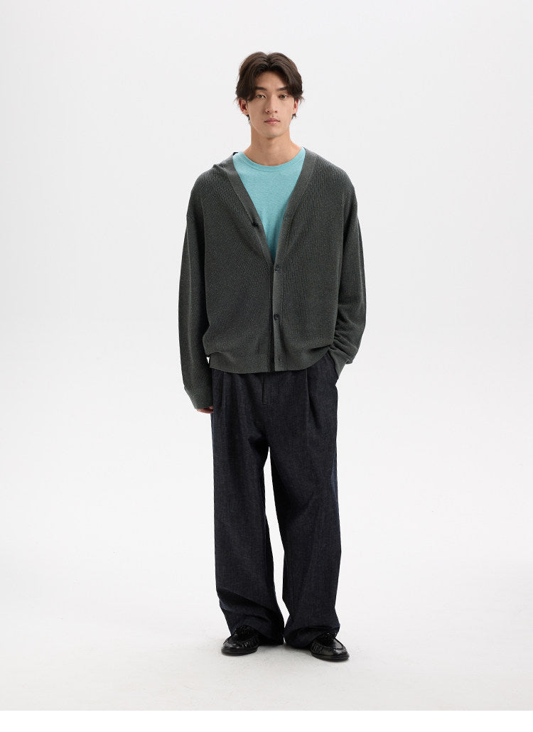 BUTTBILL Unisex Tencel-Linen Blend V-Neck Relaxed Knit Cardigan019