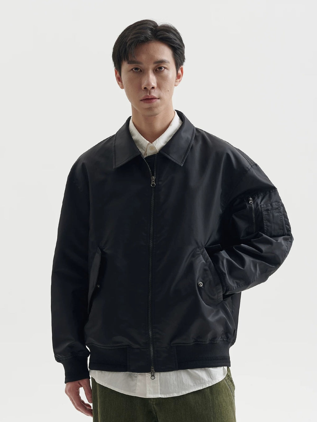 BUTTBILL Unisex Relaxed-Silhouette MA-1 Bomber Jacket with Utility Pockets087