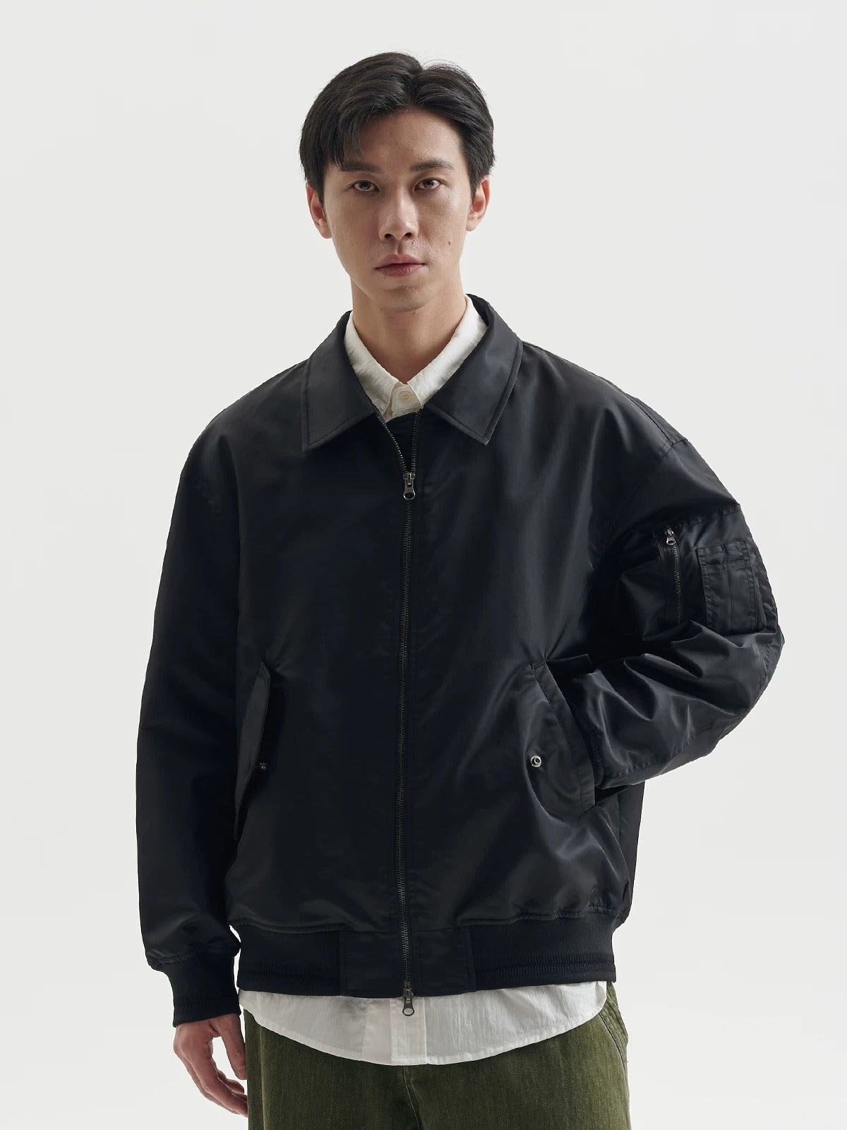 BUTTBILL Unisex Relaxed-Silhouette MA-1 Bomber Jacket with Utility Pockets087