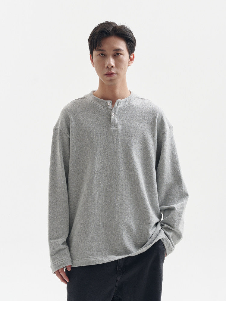 BUTTBILL Unisex Minimalist Long-Sleeve Henley Tee112
