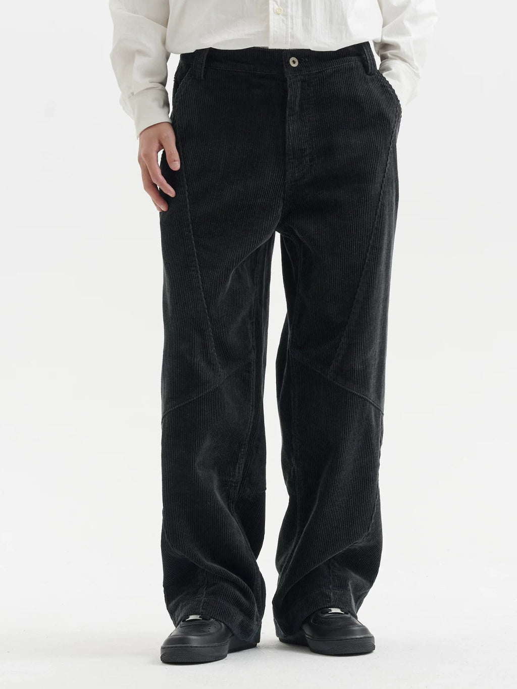 BUTTBILL FW25 Unisex 100% Cotton 8-Wale Corduroy Paneled Straight Trousers055