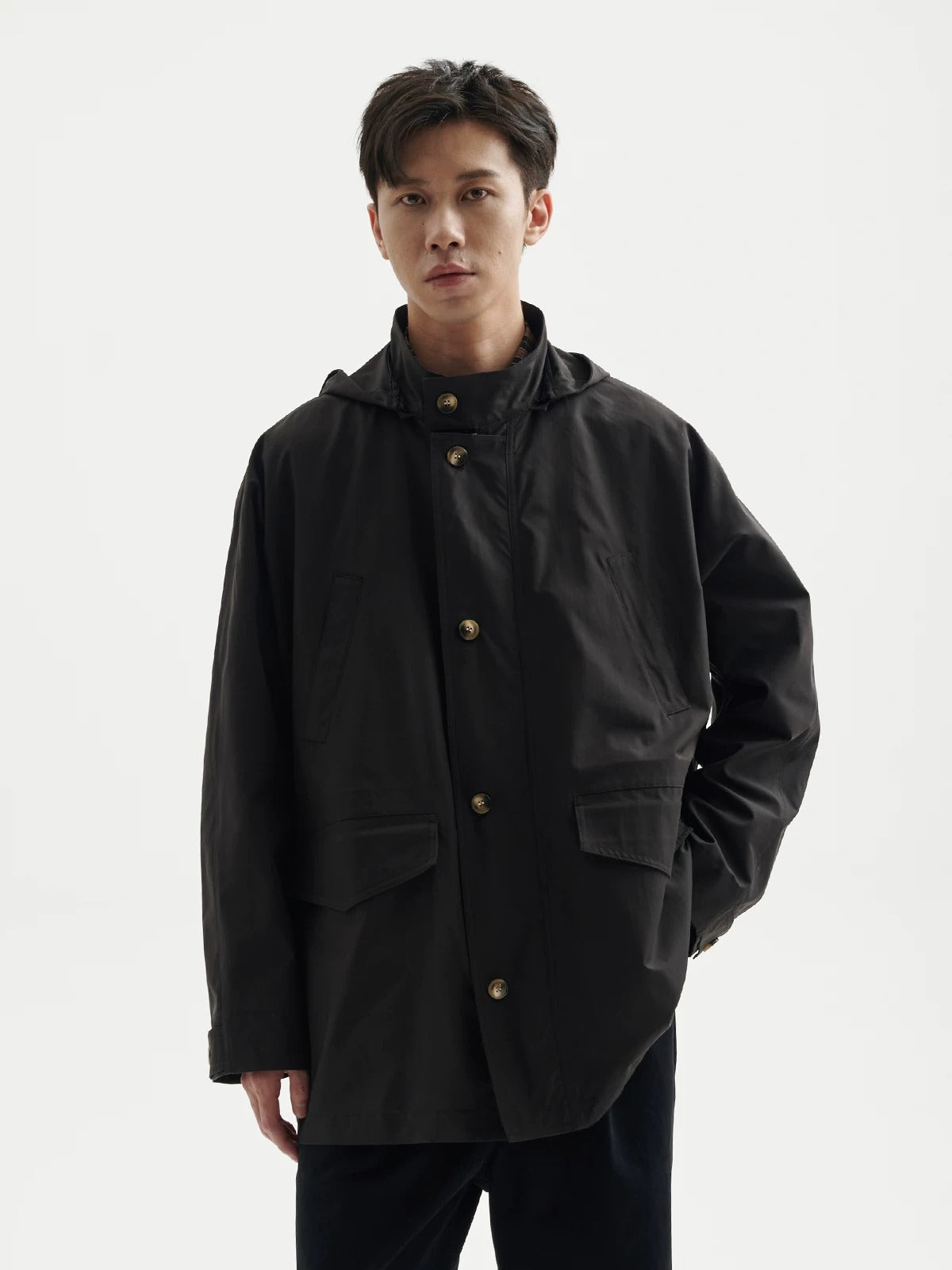 BUTTBILL Unisex Weather-Resistant Oxford Cropped Windbreaker with Detachable Hood102