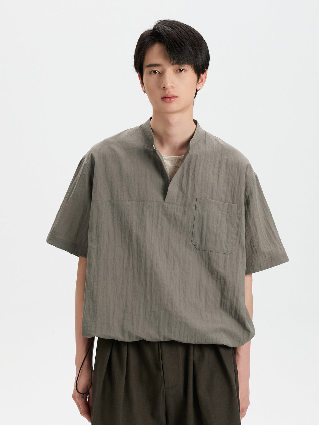 BUTTBILL Balloon-Fit Bamboo-Blend Band Collar Polo Shirt