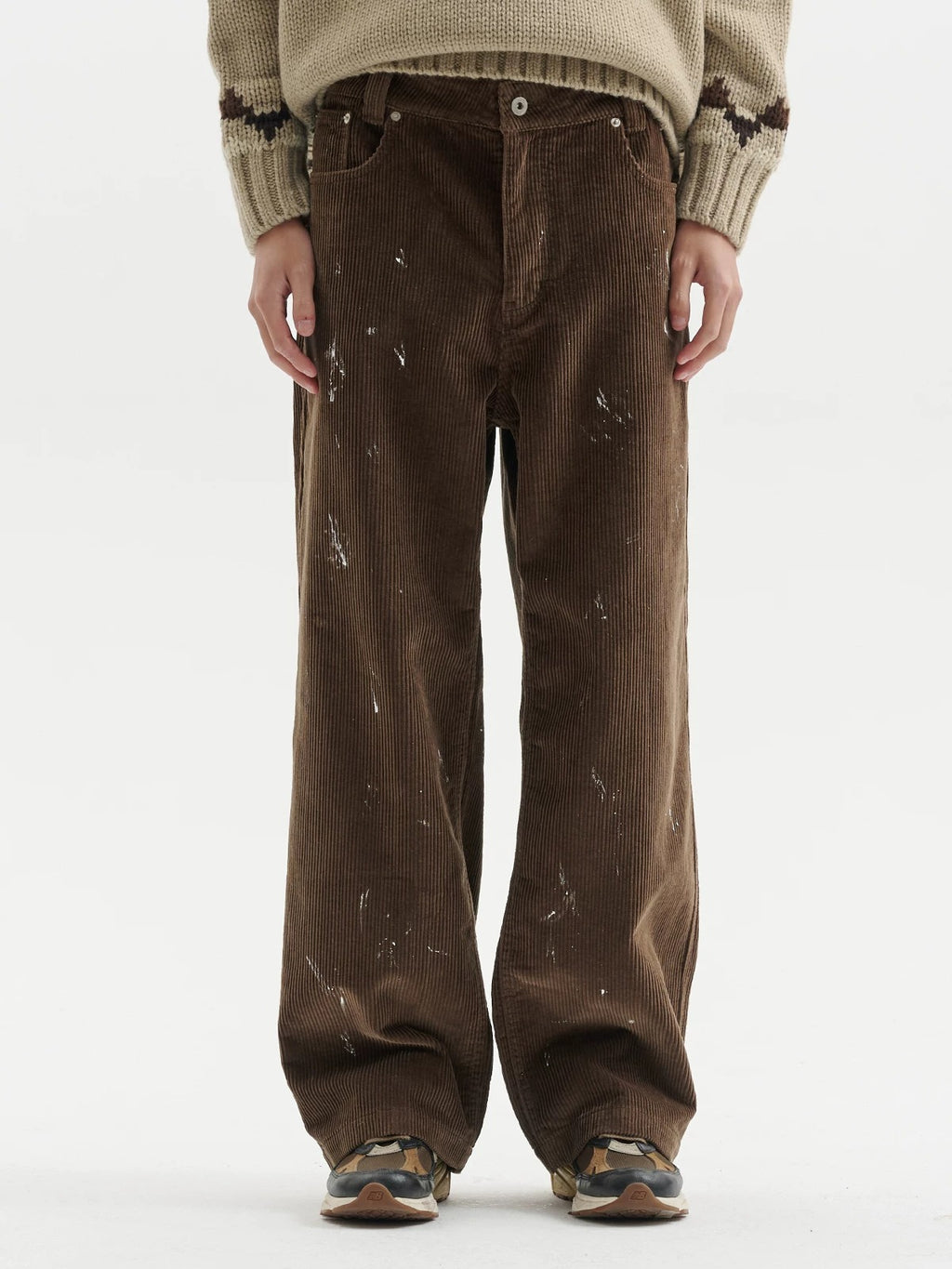 BUTTBILL FW25 Paint-Splattered Cotton Corduroy Relaxed Straight Trousers067