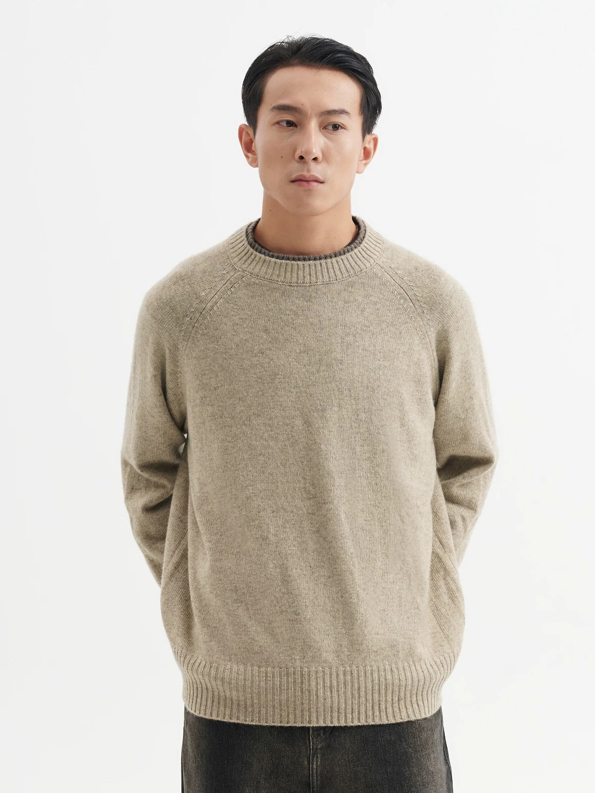 BUTTBILL Minimalist 33% Lambswool Crewneck Knit Sweater074