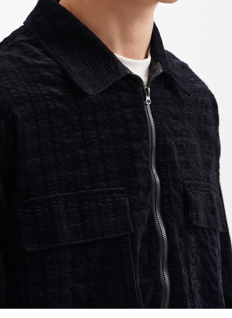 BUTTBILL FW25 Unisex Plaid Cotton Corduroy Half-Zip Overshirt071