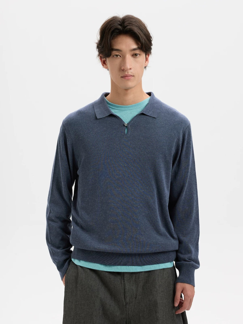 BUTTBILL Old Money Tencel-Blend Long-Sleeve Knit Polo041