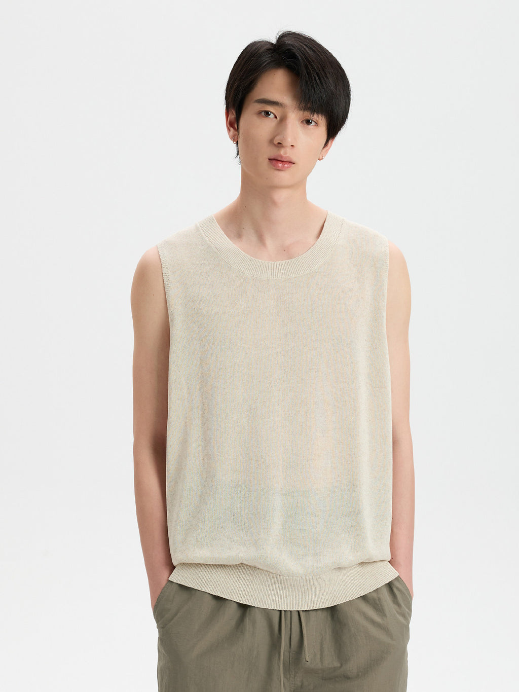 BUTTBILL Classic Tencel-Linen Blend Crewneck Knit Vest