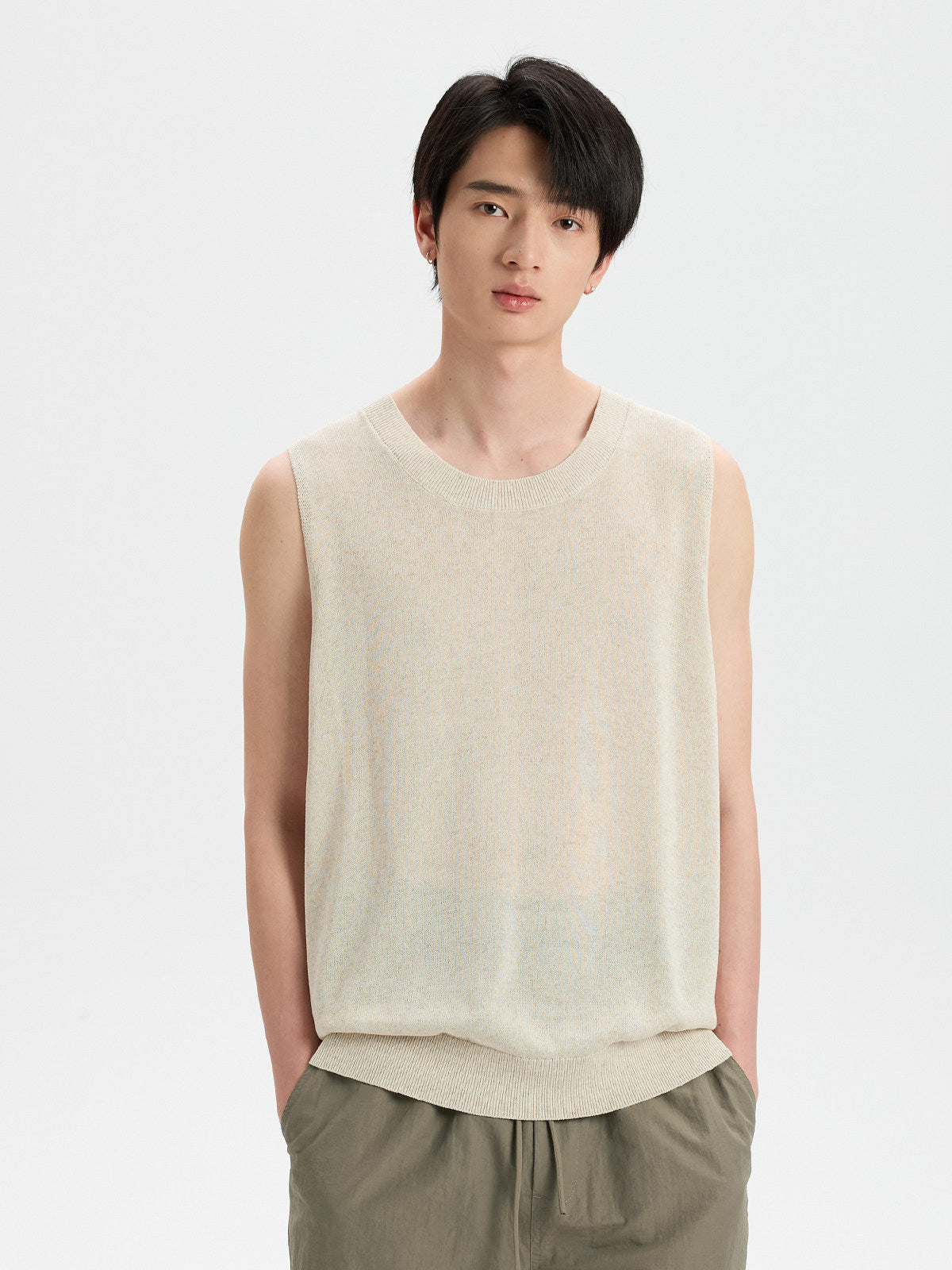 BUTTBILL Classic Tencel-Linen Blend Crewneck Knit Vest