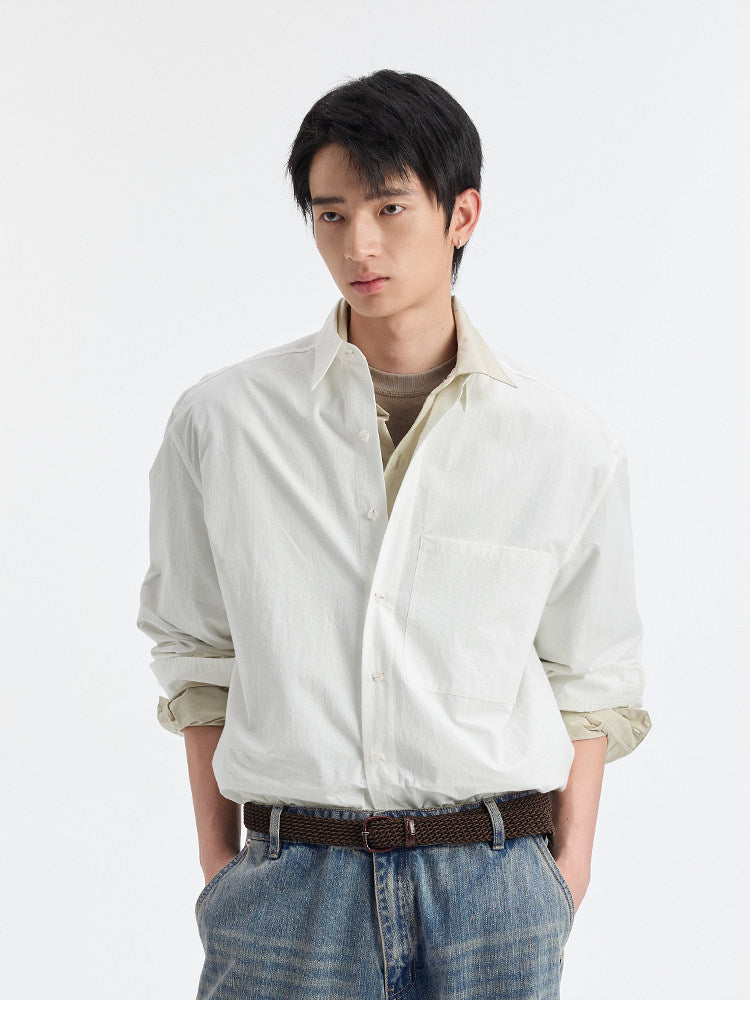 BUTTBILL SS26 Long-Staple Cotton Textured Overshirt with Square Patch Pockets