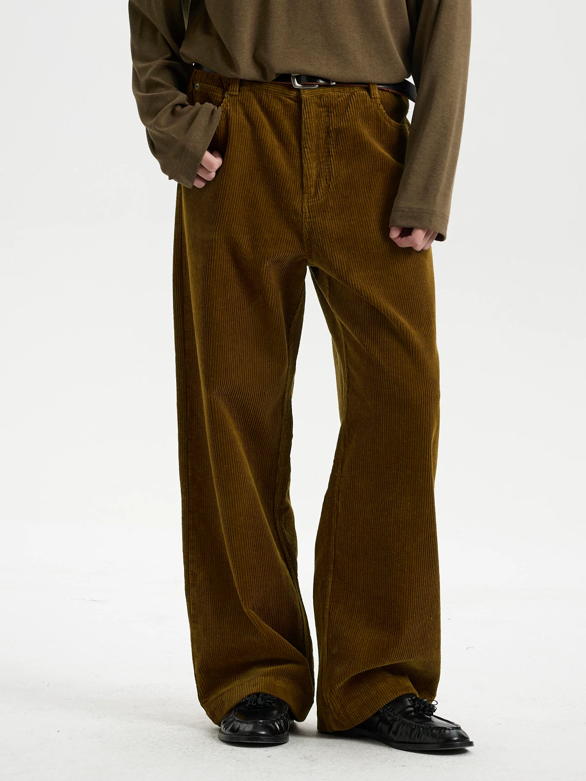 BUTTBILL Vintage Washed 100% Cotton Corduroy Pants – Textured Relaxed Straight-Leg Casual Trousers#128