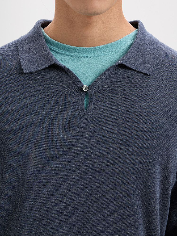 BUTTBILL Old Money Tencel-Blend Long-Sleeve Knit Polo041